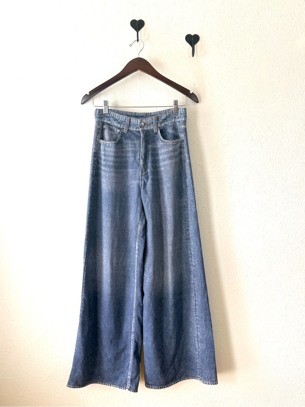Women’s Small 2-4 Baggy Wide Leg Cotton Stretch Pants Denim Look - Picture 3 of 7